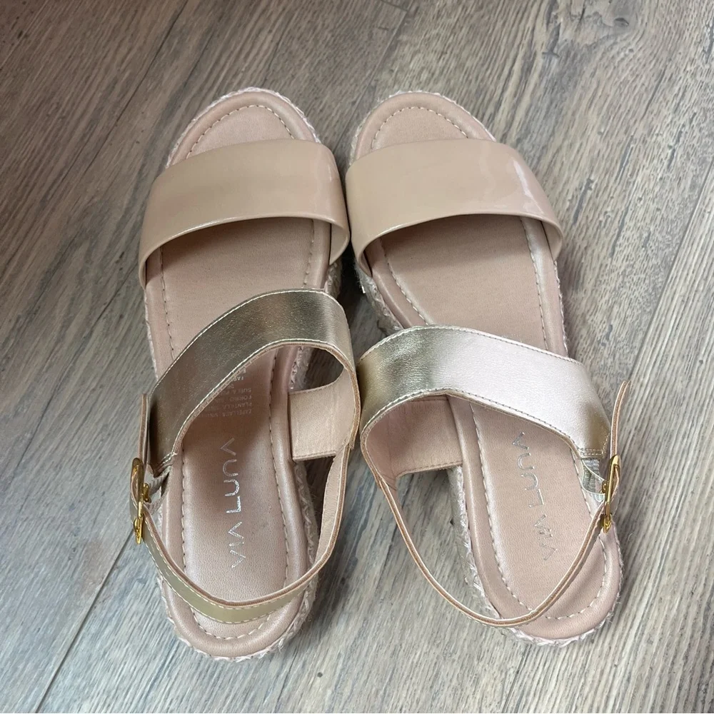 Studded‎ Espadrilles Tan Gold Via Luna Sz 8.5 Sz 39 Boho Beach
